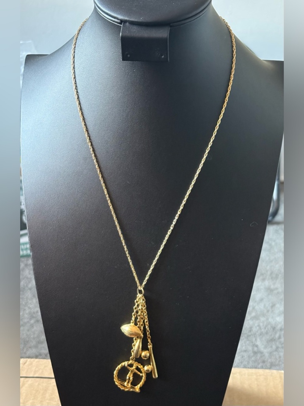 Vintage Gold Charm Sports Themed Pendant Necklace